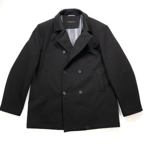 JOHN VARVATOS Star USA Double Breasted Polyester Black Peacoat Jacket, Men's XL